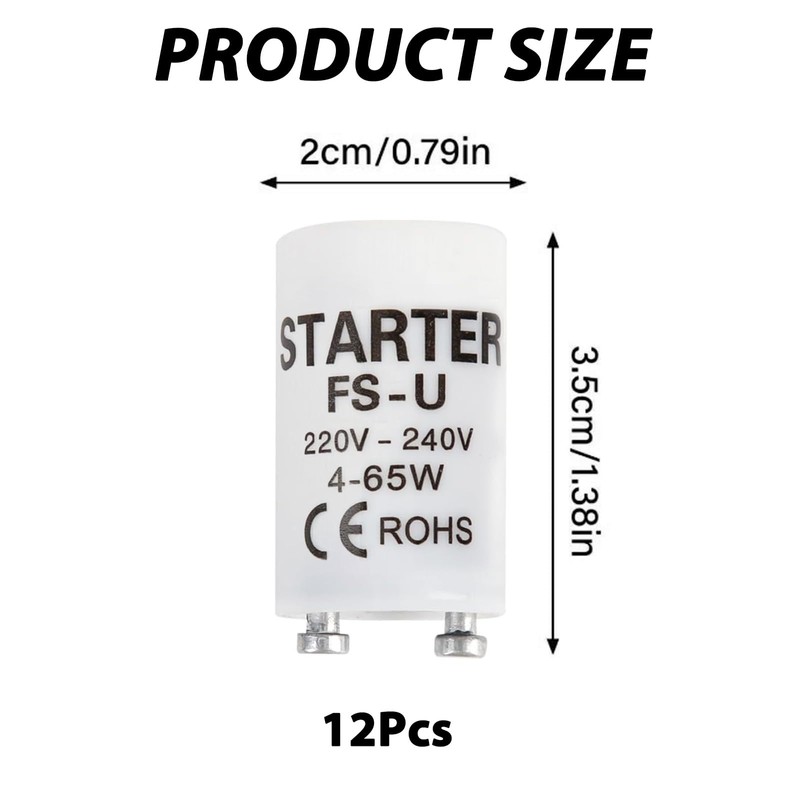 12Pcs Fluorescent Light Starter, 4-65W Starter for Fluorescent Light, 220-240V