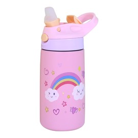 iZEL Kids Waterbottle 400ml Childrens Stainless Steel BPA Free Drinking Leak Proof Water Bottle with Straw Vacuum Insulated for School Sports Travel Adventure Work Game Child Kids (Pink Unicorn)
