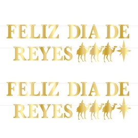 Beistle 2 Piece 8 FT Wide Gold Wise Men Happy Three Kings Day Banners, Nativity Christmas Party Decorations