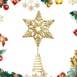 Christmas Tree Topper Star,Mini Star Tree Topper Gold Small,Gold Glitter Star for Christmas Tree,Metal Glitter Star Tree top,Christmas Tree Decoration Width 8.5cm/3.3In, High 16cm/6.3In