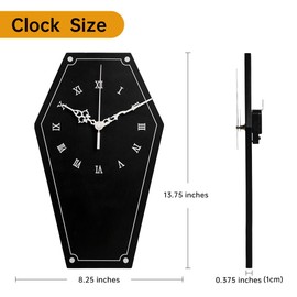 Coffin Wall Clock, Gothic Decor Wall Hanging Clock for Living Room, Bedroom, or Office - Black - Wooden-Silent Non-Ticking