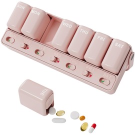 Restree Weekly Pill Organizer 7 Day one time a Day with Reminder, Detachable Travel Pill Case, Large Capacity Medicine Organizer for Vitamins, Supplements & Daily Medications (Pink)
