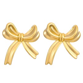 Gold Bow Earrings for Women 14K Gold Tiny Bow Stud Earrings Dainty Minimalist Bow Earrings Small Bow Ribbon Filled Earrings Bow Artilage Minimalist Earrings for Bride Wedding New Year Trendy Jewelry (gold bowknot)