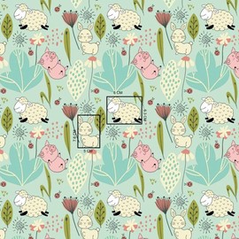 Pig 100% Cotton Fabric, Children, Sold by the Metre, Craft, Sewing Fabric (Pig, Sheep, Rabbit, Turquoise, 100 x 160 cm)