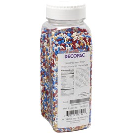 DECOPAC Firecracker Deluxe Fusion Mix, 26oz, Fancy Patriotic Candy Sprinkles in Handheld Container, Edible Sprinkles For Celebration Cakes, Cupcakes, Cookies and Donuts, Red, White, and Blue