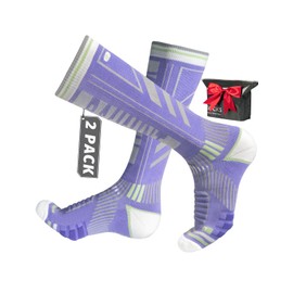 Rahhint Merino Wool Compression Ski Socks for Men, Women and Teenagers, Thermal Winter Socks, Hiking Socks with Padding, Knee Socks, Size 35-51, (2 Pairs), purple