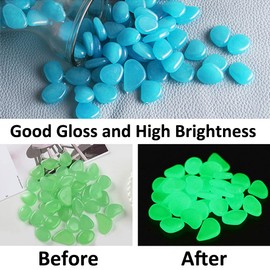 MOCNT 300Pcs Light Green Glow in the Dark Pebbles Rock Luminous Cobblestones Glowing Pebbles Stones Garden Decor for Home Walkway Aquarium Fish Tank Decoration 17-13mm