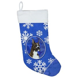 Caroline's Treasures SS4646-CS Boxer Winter Snowflakes Holiday Christmas Stocking Fireplace Hanging Stockings Christmas Season Party Decor Family Holiday Decorations