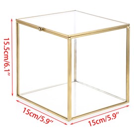 ELLDOO Gold Glass Coffee Pods Holder, Coffee Capsule Storage Box with Lid,Tea Bags Sugar Packets Storage Holder Kitchen Desktop Organizer Box, 15x15x15cm