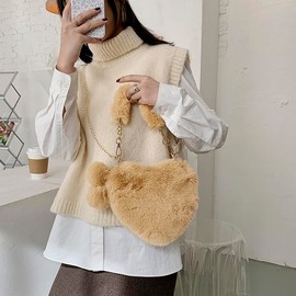 TINAYAUE Women's Cute Crossbody Bag Girls Plush Handbag Fashion Heart Shape Chain Bag Soft Princess Shoulder Bag Valentine's Day Handbag for Office, Travel, Shopping and Daily Life, khaki