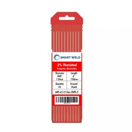 Smart Weld 2% Thoriated TIG Welding Tungsten Electrode Red .040 1/16" 3/32" 1/8" Length 6" - 9pk (1/16, 3/32, 1/8, 3 each)