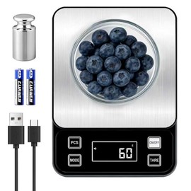 Full Waterproof Digital Scale IP67,5kg Capacity 0.1g Accuracy Kitchen Scale with Type-C Charging Tare Function Stainless Steel Platform for Baking Sea