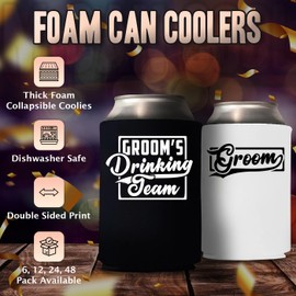 Veracco Groom and Groom's Drinking Team Can Coolie Holder Bachelor Party Wedding Favors Gift For Groom Groomsmans Proposal (12, Wht Groom, Blk DT)