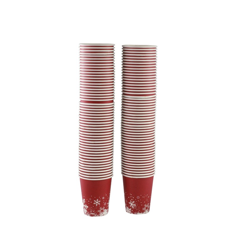 Festive Themed Red Snowflake Paper Party Cups Pack of 100