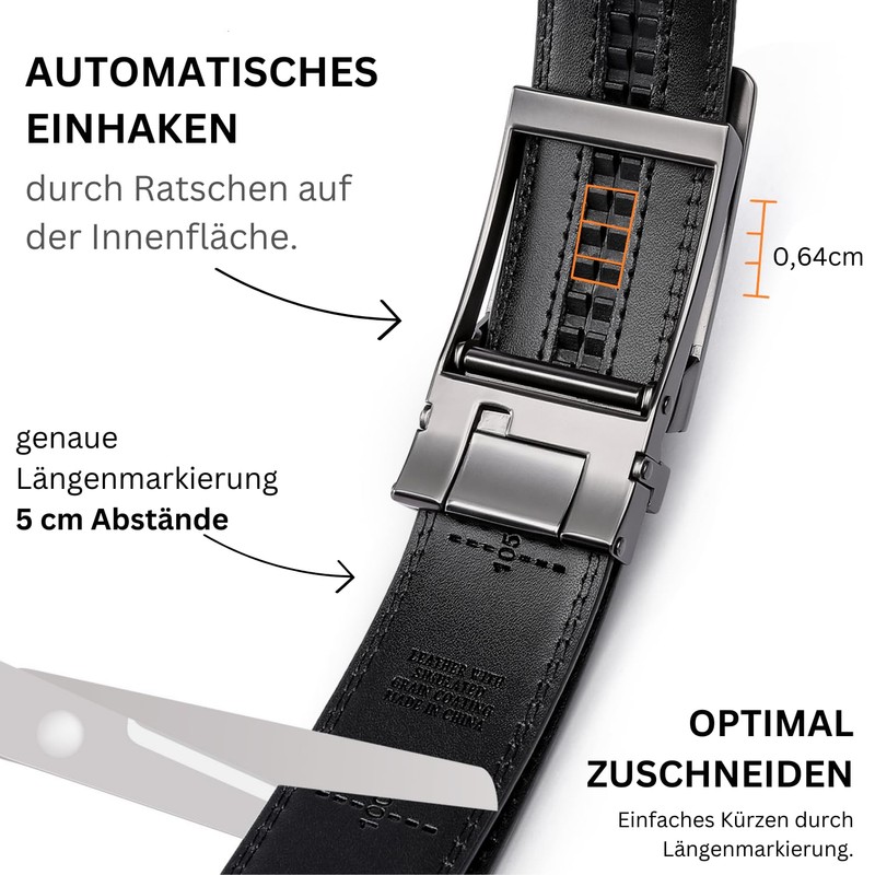 Frentree Men's Automatic Leather Belt with Ratchet, 35 mm Genuine