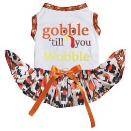Petitebelle Turkey Gobble Till You Wobble Puppy Dog Dress (White/Thanksgiving, XX-Large)