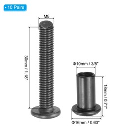 PATIKIL M8 x 30 mm Hex Chicago Screws, 10 Set Binding Screw Posts Connecting Hex Drive Socket Cap Bolt Nuts for Scrapbook Leather Belt Album Photo Furniture Repair, Black
