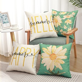 Fycyko Set of 4 Bohemian Style Cushion Covers 45x45 cm Decorative Square Floral Throw Pillow Covers 18x18 Inch Sofa Car Pillowcase for Outdoor Bench Sofa Home Bed Living Room Couch Decor - Style C