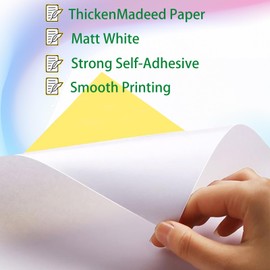 Printable Sticker Paper 40 Sheets, Matte White Sticker Paper Full Sheet Labels for Laser/Inkjet Printers, Letter Size (21 x 29.7CM)