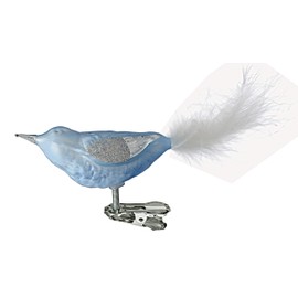 Jingle Bells Lauscha Glass Bird Ice Blue with Feathers