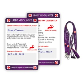 Dementia Medical Card with Writable Panel and Patterned Lanyard Emergency Contact Card