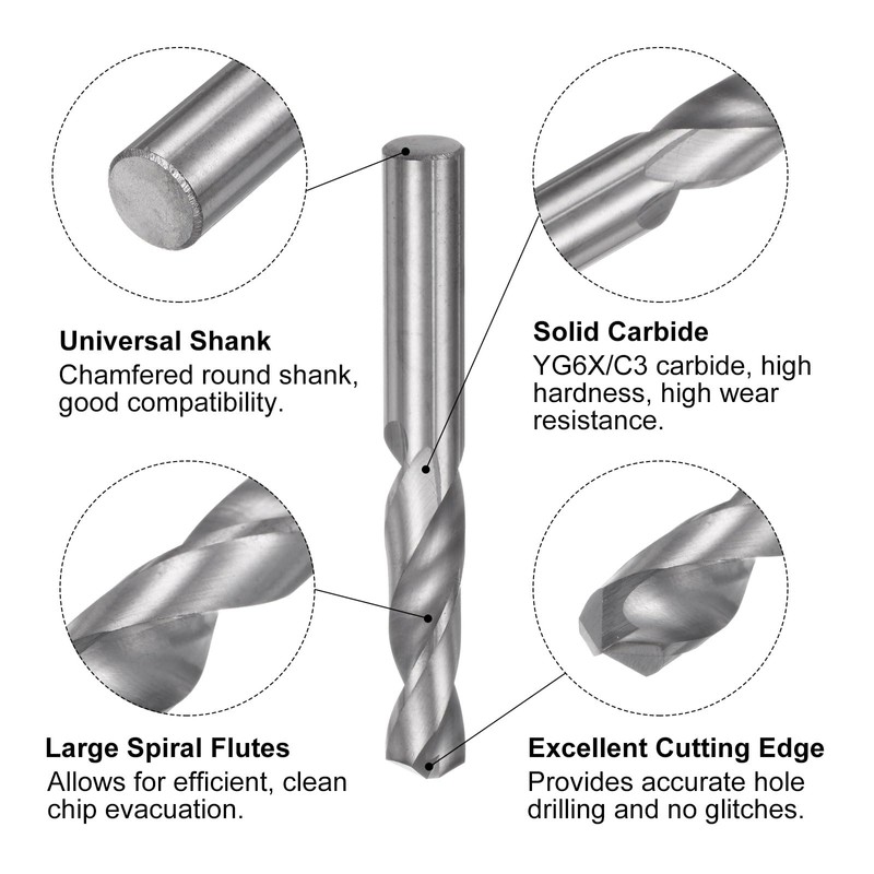 sourcing map Solid Carbide Drill Bit, 8mm (0.315") YG6X/C3 Micro-Grain