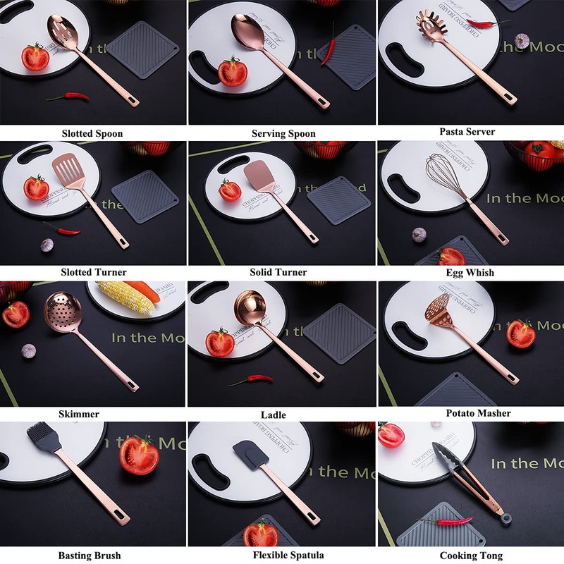Copper Kitchen Utensils Set,13 Pieces Stainless Steel Cooking Utensils Set
