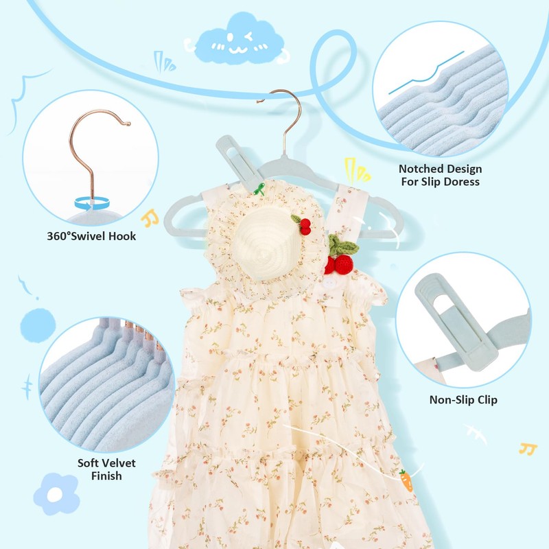 Tonswachic 30-Pack 11 Inch Baby Closet Hangers with 10 Clips