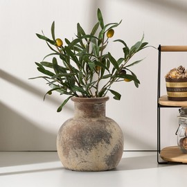 PORCER 6 Inch Antique Ceramic Vase, Terracotta Vase Boho Decor Farmhouse Decorative Vase, Rustic Vase for Home Decor, Living Room, Entryway, Wedding - Grey