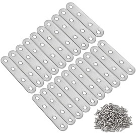 Emperoch 20 Pcs Stainless Steel Flat Plate Brackets, 3 inch Flat Straight Brace Brackets, 4 Holes Mending Brackets with Screws for Wood Furniture (Silver, 76x16x2 mm)