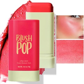 Rubor en barra en crema - Rubor en barra 3 en 1 para mejillas, labios y ojos - Rubor en crema ligero, resistente al agua y de larga duración para pieles maduras - Rubor hidratante y mezclable para un aspecto natural (RED)