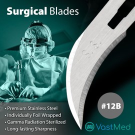 100PCs Dental Grade #12B Stainless Steel Sterile Surgical Blades by VASTMED | Individually Wrapped High Stainless Steel Dermablade Surgical Blade