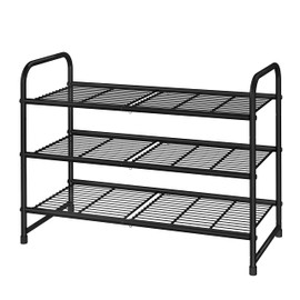 Simple Trending 3-Tier Stackable Shoe Rack, Expandable & Adjustable Shoe Shelf Storage Organizer, Wire Grid, Black