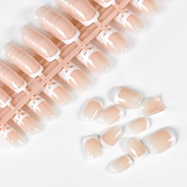 IKISKT 5 * 24pcs French Tip Press on Nails, Short Square Nude, Clear French Gel Nail Tips, Fake Nails for Nail Women Girls Art 120pcs