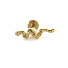 SINGLE Sterling Silver Tiny Snake 18G Labret Flat Back Stud Earring Handcrafted In USA (18G/5mm Short, Real 18K Gold Plated)