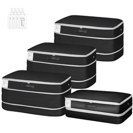 Easortm Comforter Storage Bag - Large Capacity Bedding Storage Bags Ultra Space Saving Self Compression Organizer, Washable Compression Bags for Storage Comforter Blanket Duvet Pillow, 4-Pack, Black