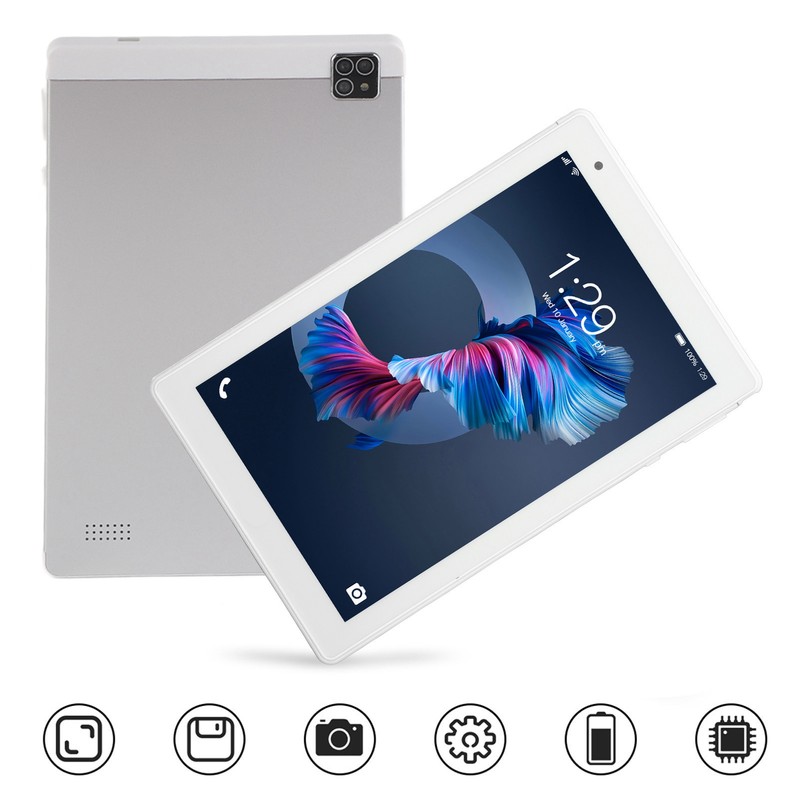 8in Tablet Silver Expandable 128GB Support Calls 4GB 64GB RAM