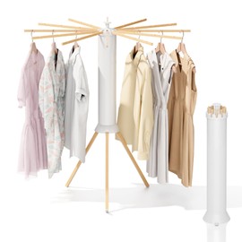 BAKON Tripod Clothes Drying Rack Foldable, Wooden Drying Rack Clothing, Laundry Drying Rack Collapsible, Drying Rack for Clothes Space Saving, Portable Clothes Rack for Indoor, Outdoor, RV