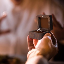 Anyos Wooden Ring Box, Magnetic Closure Ring Box for Engagement, Wedding, Proposal, Small Ring Box Holder with Single Slot for Women Girls Men (Brown)