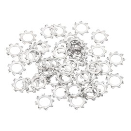 sourcing map 50 Pcs 304 Stainless Steel External Tooth Lock Washers, M8 Star Locking Washers for Screw Bolt Mechanical Equipment Fasteners, Silver