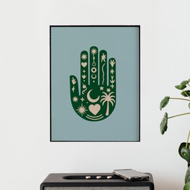 Green Boho Hand Wall Art | Celestial Print | Palm Reading Inspired | Modern Bohemian Decor for Living Room, Bedroom, & Kitchen | Frame Not Included,8x10 Inch