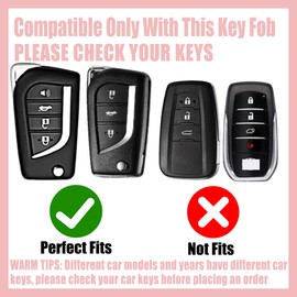 Rayslesan Key Fob Cover with Leather Holder Compatible with Airtag/RFID,Compatible with Toyota 4Runner,Avalon,Camry Corolla Fortuner,RFID Protector,Car Key Accessories(4-Button, Gold White)