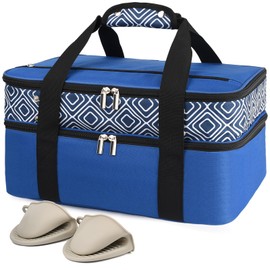 Genteen Casserole Carrier for Hot or Cold Food, Expandable Double Decker Insulated Food Carrier with Hand Protectors-Fits 9“x13” Baking Dish-Lasagna Holder Tote for Parties Potluck Picnic (Grey)