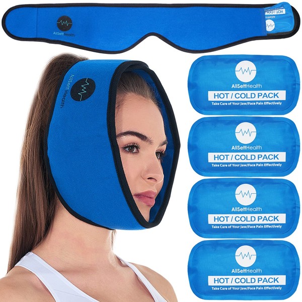 Face Ice Pack Wrap for TMJ Relief, Wisdom Teeth, Jaw, Head and Chin, 4 Reusable Hot and Cold Gel Packs, Pain Relief for Mouth, Oral and Facial Surgery