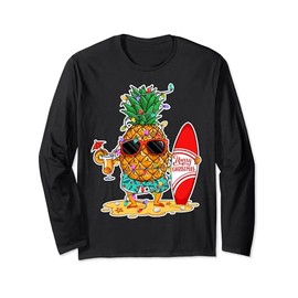 Summer Christmas in July Pineapple Sunglass Santa Hat Langarmshirt