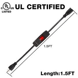 Outdoor Extension Cord with Waterproof Switch 1875W 14AWG SJTW Heavy Duty Extension Cord 3 Prong Black Short Extension Cable 15A 125V Grounded Outlets Plugs for Appliances [1.5FT,UL Listed]