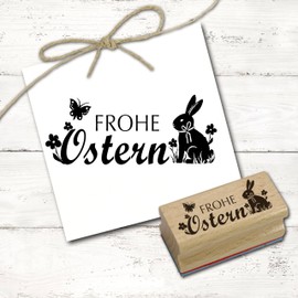 Dekolando Stamp Merry Easter Lettering Easter Bunny Motif Stamp Wooden Stamp Easter Stamp Imprint 68 x 28 mm
