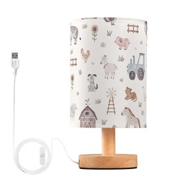 YYZZH Table Lamp Farm Animal House Car Windmill Cow Sheep Pig Horse Dog Cat Goose Hen Nightstand Lamp with Wood Base Fabric Lamp Shade Bedside Desk Lamp for Living Room Bedroom Kids Room Office