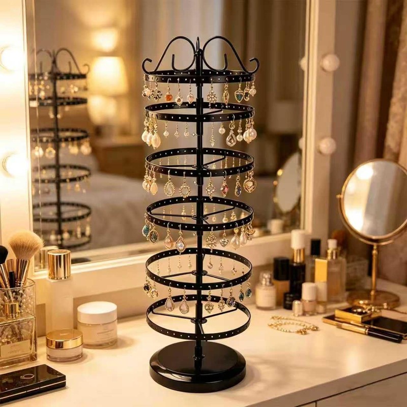 SNBBGT 6 Tier Metal Rotating Earring Holder Organizer,Adjustable Hoop Storage