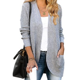 MEROKEETY Womens 2024 Fall Long Sleeve Open Front Cardigans Chunky Knit Draped Sweaters Outwear A-Grey
